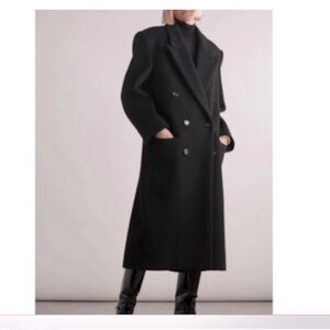 Scaasi Vintage Wool Double Breasted Long Black Dress Pea Coat Trench Coat